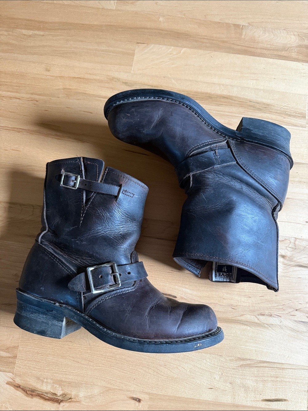 Frye Dark Brown Leather Engineer 8R Ankle Boots